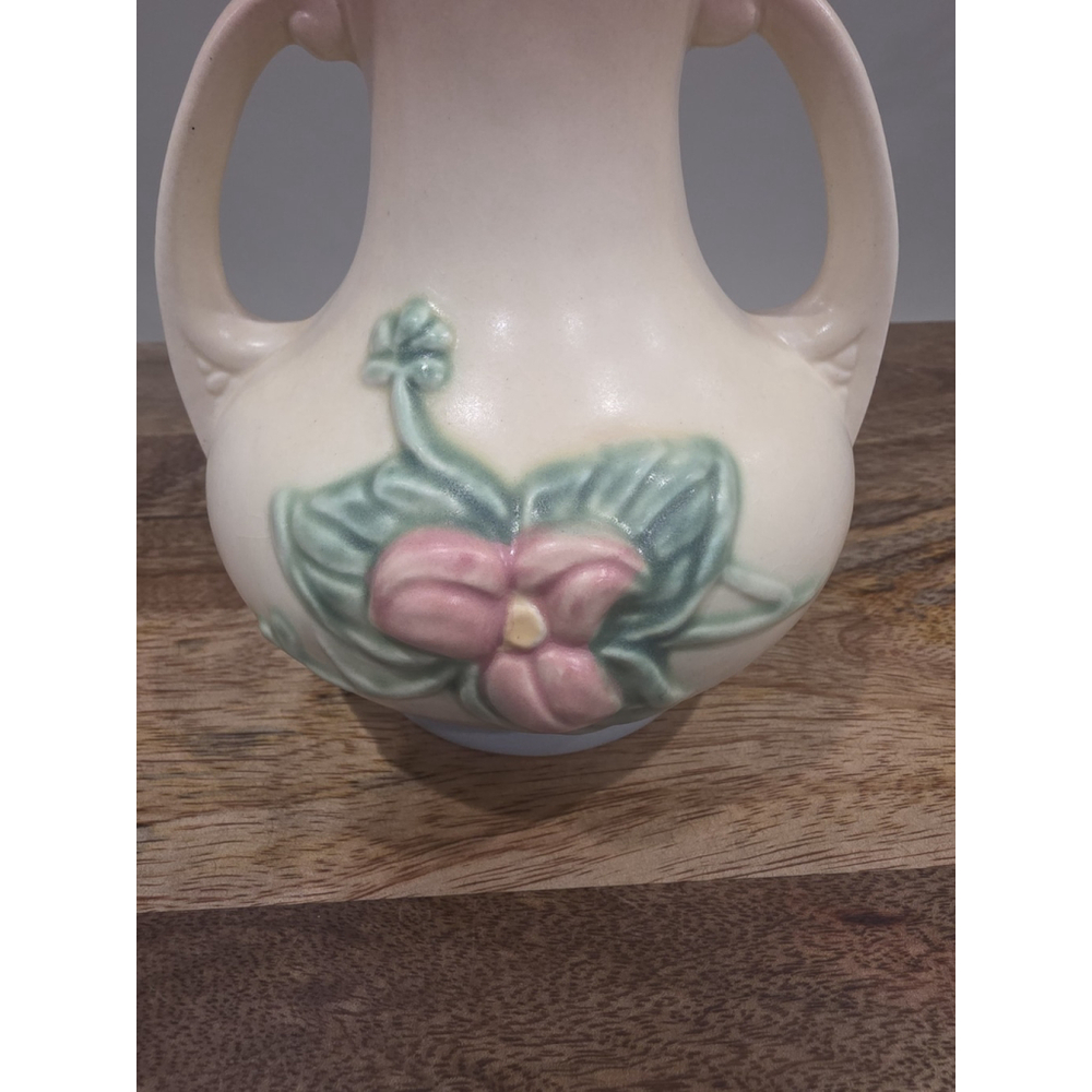 Vintage Hull Pottery Double Handle Pink & Blue WILDFLOWER Vase W8 - 7 ½ - Picture 5 of 8